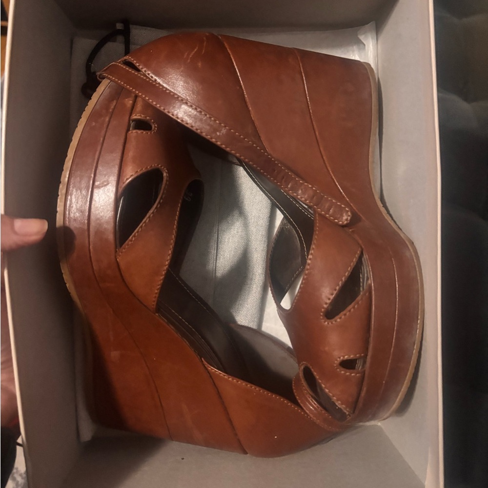 Hogan Brown Leather Wedge Sandals size 8.5